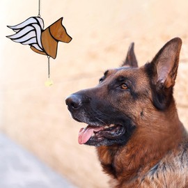 EPOGIFTS Angel Dog Memorial Gifts,Yellow Dog Stained Glass Window Hanging,German Shepherds with Wings Dog Loss Sympathy Gift