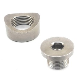 O2 Sensor Bung, Stainless Steel Oxygen Sensor Mounting Bung and Plug, M18 X 1.5 Thread Notched Style Oxygen Sensor Fitting (Bung/Plug) Weld On Style