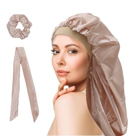 WUBAYI Silk Bonnet Hair Wrap for Sleeping,Satin Sleep Cap with Wide Elastic Band, Soft Hair Sleeping Bonnet Cap for Women and Girls Curly Hair（Champagne）…