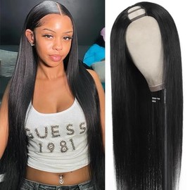 18 Inch U Part Wigs Human Hair For Black Women Upgrade Straight U Part Wigs Beginner Friendly No Sew In No Leave Out No Glue U Part Human Hair Wigs With Drawstring 200% Density Natural Color
