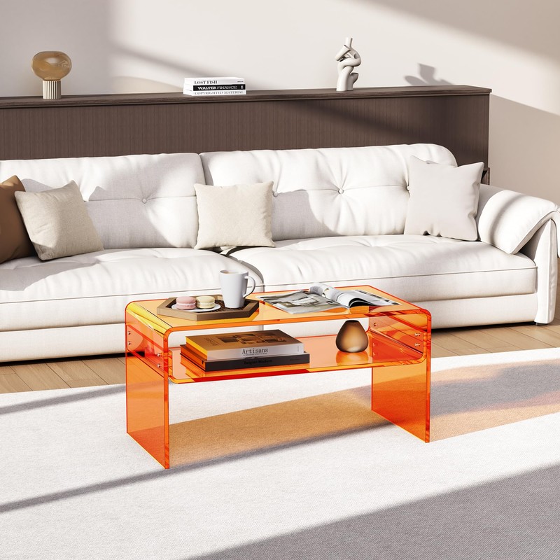 solaround Acrylic Coffee Table for Living Room Clear Rectangle Lucite