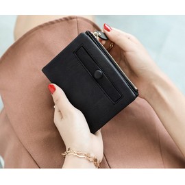 Women's RFID Bifold Leather Small Wallet Ladies Mini Purse with Coin Pocket,Soft Compact Thin Wallet (Black2)