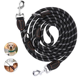 Dog Lead for Large and Medium Dogs, Adjustable Double Nylon Lead with 2 Carabiner Hooks and 3 Rings, Dog Lead 3 m Adjustable, Dog Lead Multifunctional Dog Lead, Black