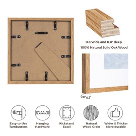 8x8 Picture Frame, Solid Oak Wood 8x8 inch Natural Wood Photo Frame for Home & Wall Decor, 8x8 Picture Frame with Mount for 5x5 Inch with Tempered Real Glass, Tabletop & Wall Mounting Display