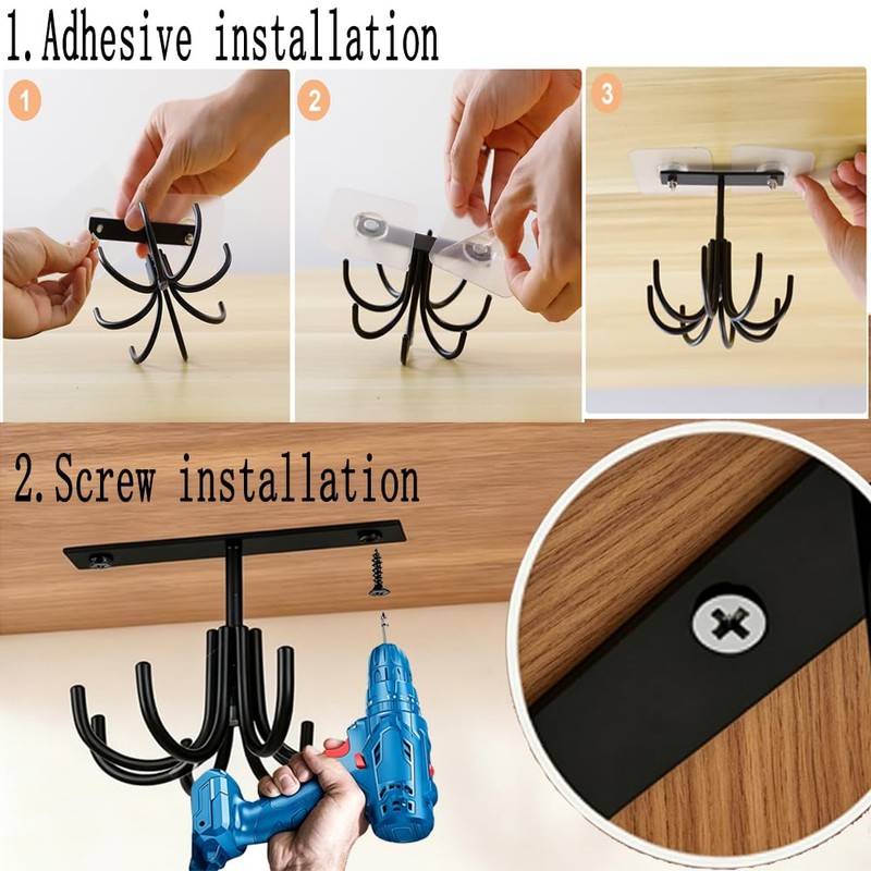 EigPluy Metal Under Cabinet Kitchen Utensil Hooks,360° Rotating Kitchen Utensil