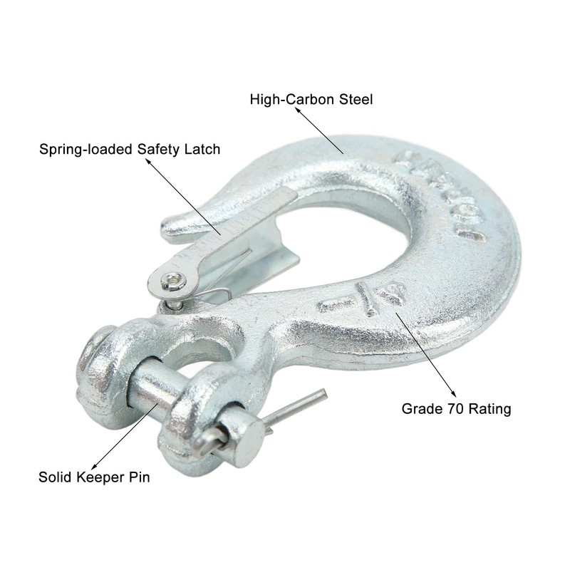 Clevis Hook, 1/4 Inch Fork Head Slip Hook with Safety