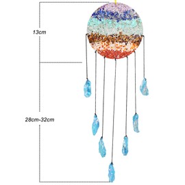 KYEYGWO 7 Chakra Stone Hanging Ornament with Blue Titanium Coated Crystal, Round Resin Discs Gemstone Hanging Healing Stone Wind Chime Hanging Decoration for Home Wedding Souvenir