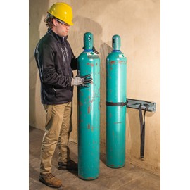 Justrite Steel Gas Cylinder Wall Bracket, Holds Two 4"-12" Cylinders, Wall Mount, Made in The USA, 35264