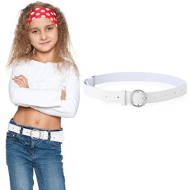 Monopa Kids Elastic Belt for Girls - Adjustable Toddler Stretch Belt for Girls and Boys 3-16 Years (Circle Belt, White)
