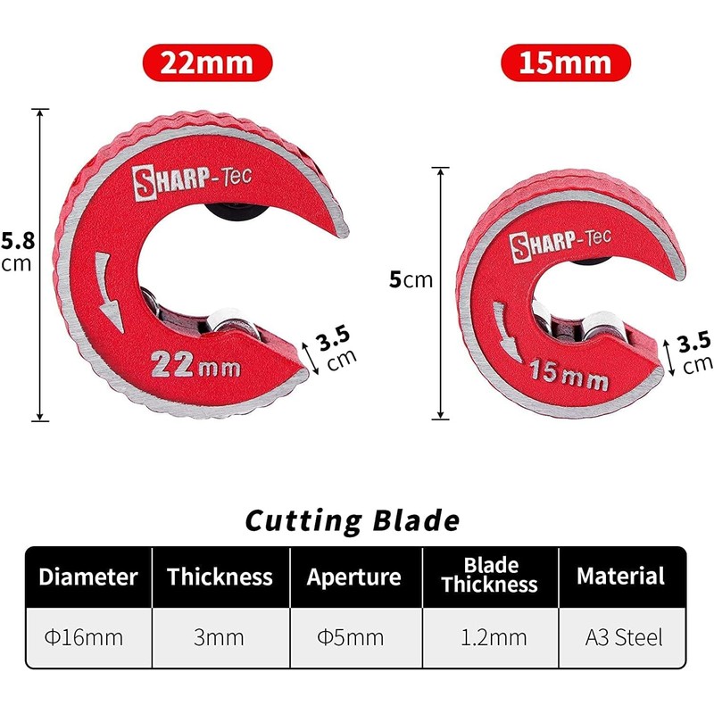 Sharp-tec Pipe Cutter 15mm and 22mm, Copper Pipe Cutter with