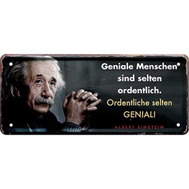 Ingenious Tin Sign Albert Einstein Saying Quote "GENIALE Menschen SIND RARE ORDENTLICH" Decorative Hanging Sign Metal Sign Gift for Birthday or Christmas 28 x 12 cm