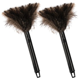 Goaste 2 Pack Ostrich Feather Duster, 10 Inch Fluffy Natural Feather Duster, Soft-Feather Mopping with Plastic Handle, Extensible Ostrich Feather Cleaning Supplies for Keyboard, Home, Car, Office