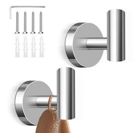 wiipara Pack of 2 Towel Hooks for Drilling, Stylish Clothes Hooks, Stainless Steel Coat Hooks, Towel Holder, Rustproof Bathroom Hooks, Wall Hooks, Load Capacity up to 10 kg, Ideal for Bathroom,