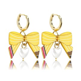 coadipress Pencil Shaped Bow Earrings for Women Colorful Heart Bow Pencil Earrings for Teachers Graduation Back to School Creative Jewelry, Extra large, Alloy Steel, No Gemstone