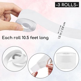 3 Rolls 10.5 Feet Caulk Tape Toilet Caulking Strip Self Adhesive Bathroom Sealing Peel and Stick Caulk Strip for Bathtub, 1.5 Inches (White)