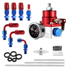 EFI Fuel Pressure Regulator Kit with Bypass Return 0-100psi Pressure Gauge AN6-6AN Fuel Line Hose Fitting Connectors Kit Adjustable Universal Aluminum (Blue)