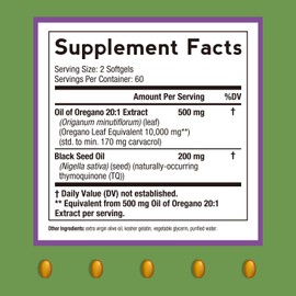 Doctor's Recipes Oil of Oregano with Black Seed Oil,10000 MG Oregano Oil, Non-GMO, All Natural Herbal Supplement, Antioxidant & Immune Support, 120 Softgels