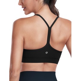 HeyNuts to Freest Y Back Sports Bras for Women Spaghetti Thin Strap Workout Bras Wirefree Padded Racerback Yoga Bras with Removable Pads Medium Impact Black S