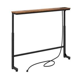 Kitstorack Narrow Console Table Behind Sofa Couch, Design with Adjustable Height (25"-33") & Built-in Power Outlets, Small entryway Table Includes 4.9' Power Cord - 5.9" D x39.4 L, Rustic Brown