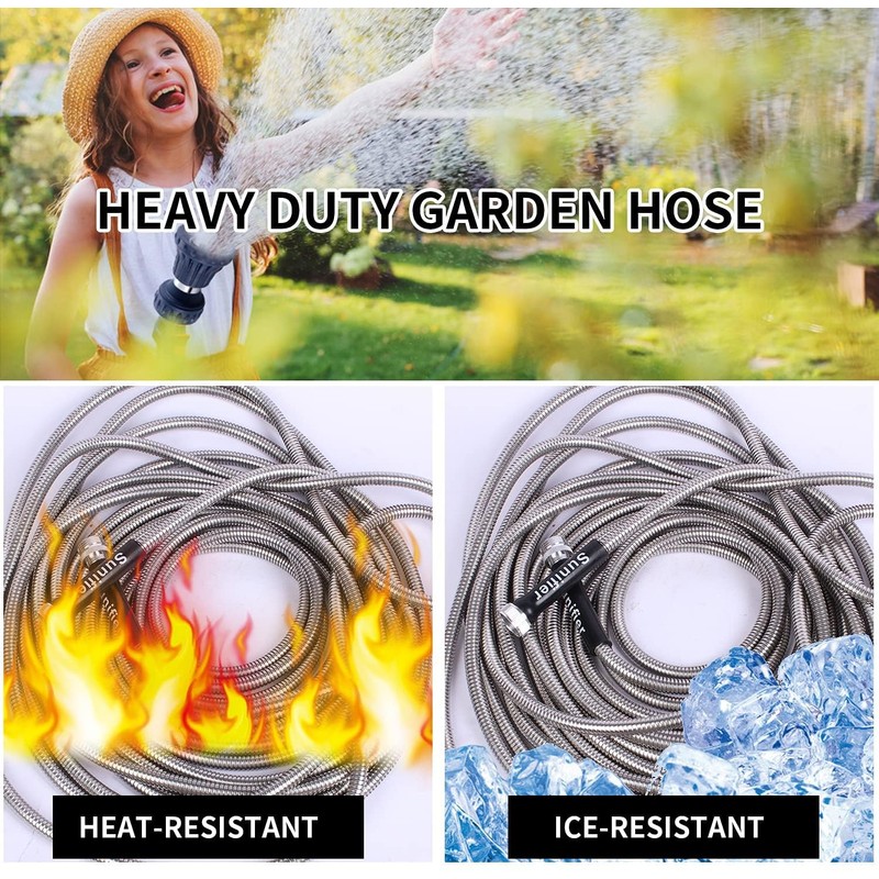 Metal Short Garden Hose 2 ft, Flexible Stainless Steel Garden
