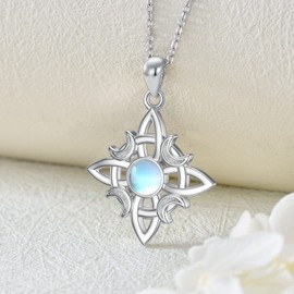 MBSUUH Witches Knot Moonstone Necklace 925 Sterling Silver Wicca Moon Irish Celtic Pendant Jewellery for Women