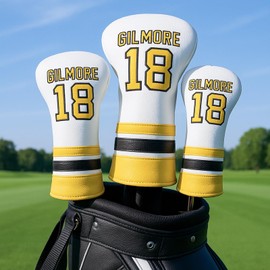 Golf Club Headcover 3 Wood Headcover Advanced Embroidery Gilmore Premium Leather Driver Fairway(FW) Wood Hybrid(UT) with Number Tags, Driver Fairway Wood Hybrid Cover (3pcs(DR+FW+UT))