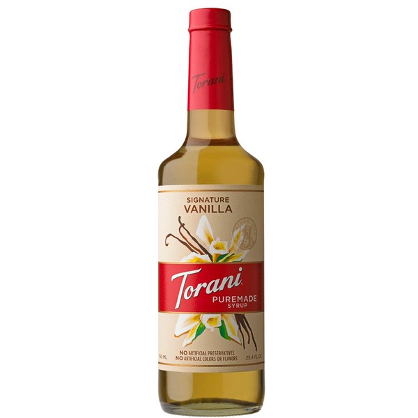Torani Puremade Syrup, Signature Vanilla Flavor, Glass Bottle, Natural Flavors, 25.4 Fl. Oz., 750 mL