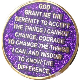 18 Month AA Medallion Elegant Purple Glitter Gold and Silver Plated Chip