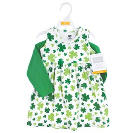 Hudson Baby Baby Girls' Cotton Dress and Cardigan Set, Shamrocks, 0-3 Months
