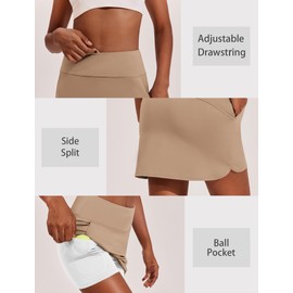 PINSPARK Athletic Skorts for Woman High Waisted Golf Skirt with Shorts Tummy Control Tennis Skirts with Pockets, Khaki XL
