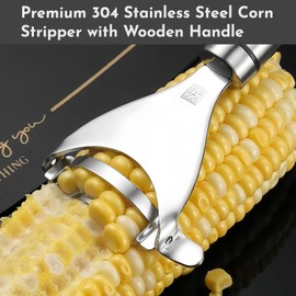 Corn Peeler - Premium Solid Rosewood Handle 304 Stainless Steel Corn Cob Stripper Tool - Corn Planer Thresher from the Cob - Kitchen Gadget