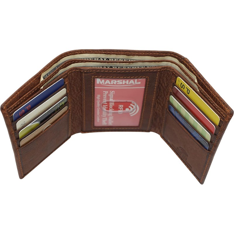 MARSHAL Puerto Rico Genuine Leather RFID Blocking Bifold Trifold Boricua