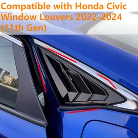 YUMYXCL Compatible with Honda Civic Window Louvers 2022-2024,11th Gen Civic Rear Window Vents for Left & Right Side Rear Quarter Window,1Pair Side Window Louvers ABS Exterior Accessories,Glossy Black