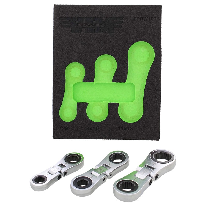 VIM Tools Nano Flex Ratcheting Wrench Set - 3pc Double-Sided