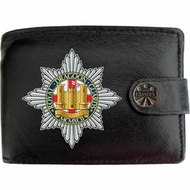 Klassek The Royal Dragoon Guards Image Men Wallet Real Leather Cap Badge Emblem Military Crest Insignia RFID Blocking with Coin Pocket and Metal Gift Box
