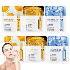 Gesichtsmaske Hydrat für Frauen - 6 Pcs (Daily Care Gesichtstuchmasken, eruhigend Hautpflege Gesicht Beauty Geschenksets für Weihnachten Valentinstag,24K Gold Hyaluronsäure Vitamin C nährende Maske-set C)