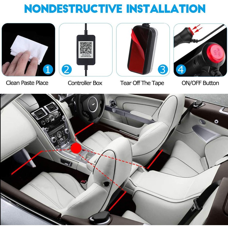 TABEN Car Footwell Lighting Kits, 64 Colours Multicoloured Atmosphere Light