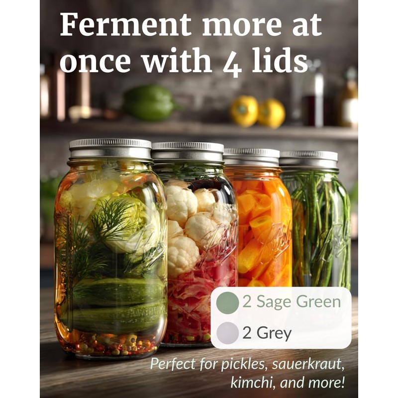 Elementi Mason Jar Fermentation Lids - Set of 4 Easy