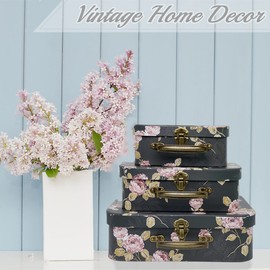 Amedoo Decorative Boxes Set of 3 Decorative Storage Boxes With Lids, Cardboard box, Vintage Suitcase for Home Decoration, Photo Storage, Hat Boxes (Black Flowers)