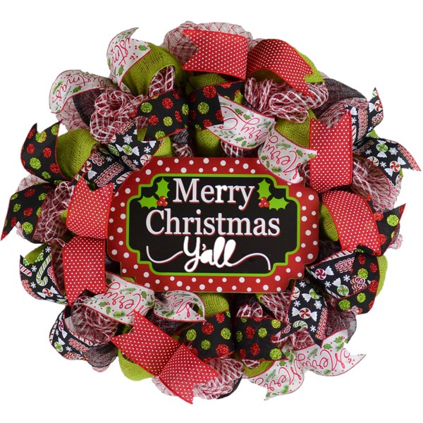 Merry Christmas Wreath | Merry Christmas Y'all | Mesh Front