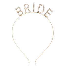 Bride Headband for Wedding, Sparkling Bridal Crown for Bachelorette Party, Bridal Shower, Bachelorette Party, Bridal Tiara, Hair Accessory Gift for Women and Girls (Gold, 12 * 17cm)