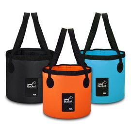 iGreely 3 Pack Folding Bucket, 12L Handy Folding Bucket for Plumbing, Camping, Cleaning, Traveling, Hiking, Fishing (Orange + Black + Blue)