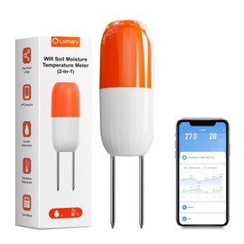 Lumary Wireless WiFi Moisture/Temperature Soil Meter, 2 in 1 Real-time Monitor with App, work with Smart Water Timer, No Need Hub, Hygrometer Sensor For Outdoor IP67, Push Notification Lawn Greenhouse