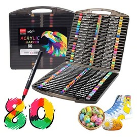 Plumones Acrilicos,80 Colores Plumones Punta de Pincel,Resistente al Agua,para Proyectos Creativos,De Dibujo Profesional y Para Niños Caligrafía,Bocetos,Dibujo (Negro2)