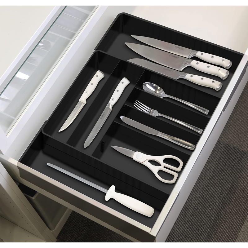 Simple Houseware Expandable Kitchen Drawer Flatware Organizer, Black – Adjustable