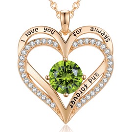 LOUISA SECRET Women's Forever Love Heart Pendant 925 Sterling Silver Birthstone Rose Gold Necklace for Women Valentine's Day Christmas Birthday Jewellery Gift for Women Mum Wife Girlfriend, Zircon