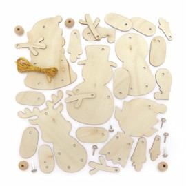 Baker Ross FC192 Christmas Wooden Puppet Decorations - Pack of 5, Make Your Own Wooden Puppets, Puppets for Kids, Wooden Crafts for Kids to Assemble and Decorate