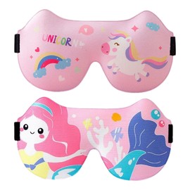 Kids Sleep Mask 2 Pack, 3D Blackout Sleeping Masks for Children with Elastic Headband, Soft Eye Mask for Travel, Napping, Side Sleepers, Boys Girls, Cartoon Pattern, Washable (Pink*2)