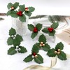 Mini Fur Hat Decorative Christmas Pick with Red Berries, Triangular Leaves, and Holly Branches One Size/7cm Red Berry Green Leaf Cut 100ea