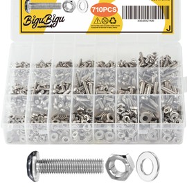 710Pcs Nuts and Bolts Assortment Kit, 4-40#6-32#8-32#10-24 Phillips Pan Head Assortment Stainless Steel Bolts Nuts Flat Washers Nuts Bolts with Case
